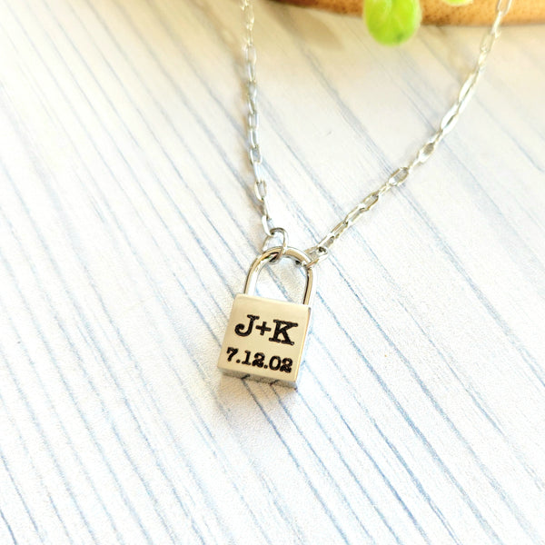 Personalized Engraved Lock Necklace