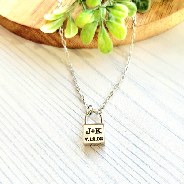 Personalized Engraved Lock Necklace