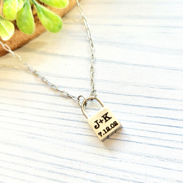 Personalized Engraved Lock Necklace