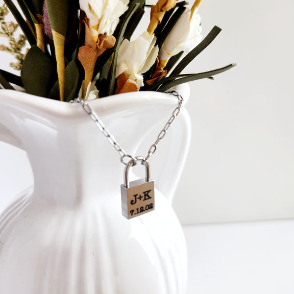 Personalized Engraved Lock Necklace