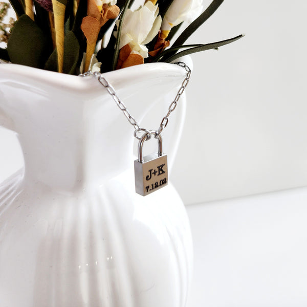 Personalized Engraved Lock Necklace